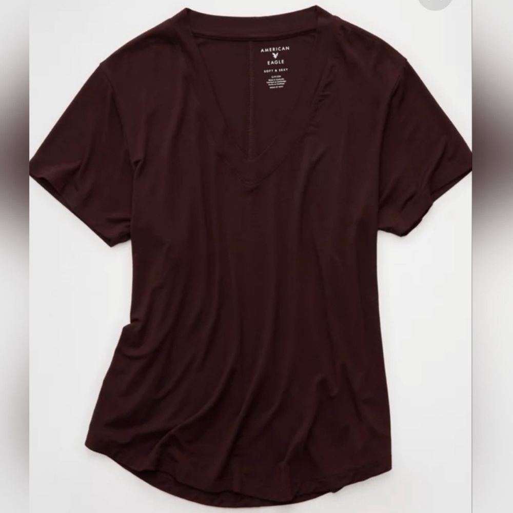 American Eagle Outfitters Brown V-Neck Tee